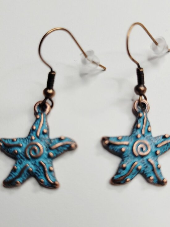 Chill Charms Of Texas Jewelry - NWT Copper Patina Starfish Charm Earrings, Red Copper Color Hypoallergenic SW